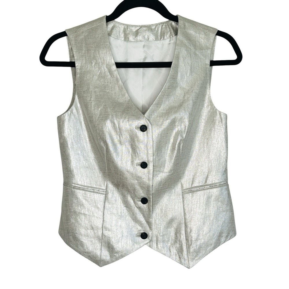 Allsaints Linen Metallic Vest 00 90s Minimalist Preppy Going Out Champagne